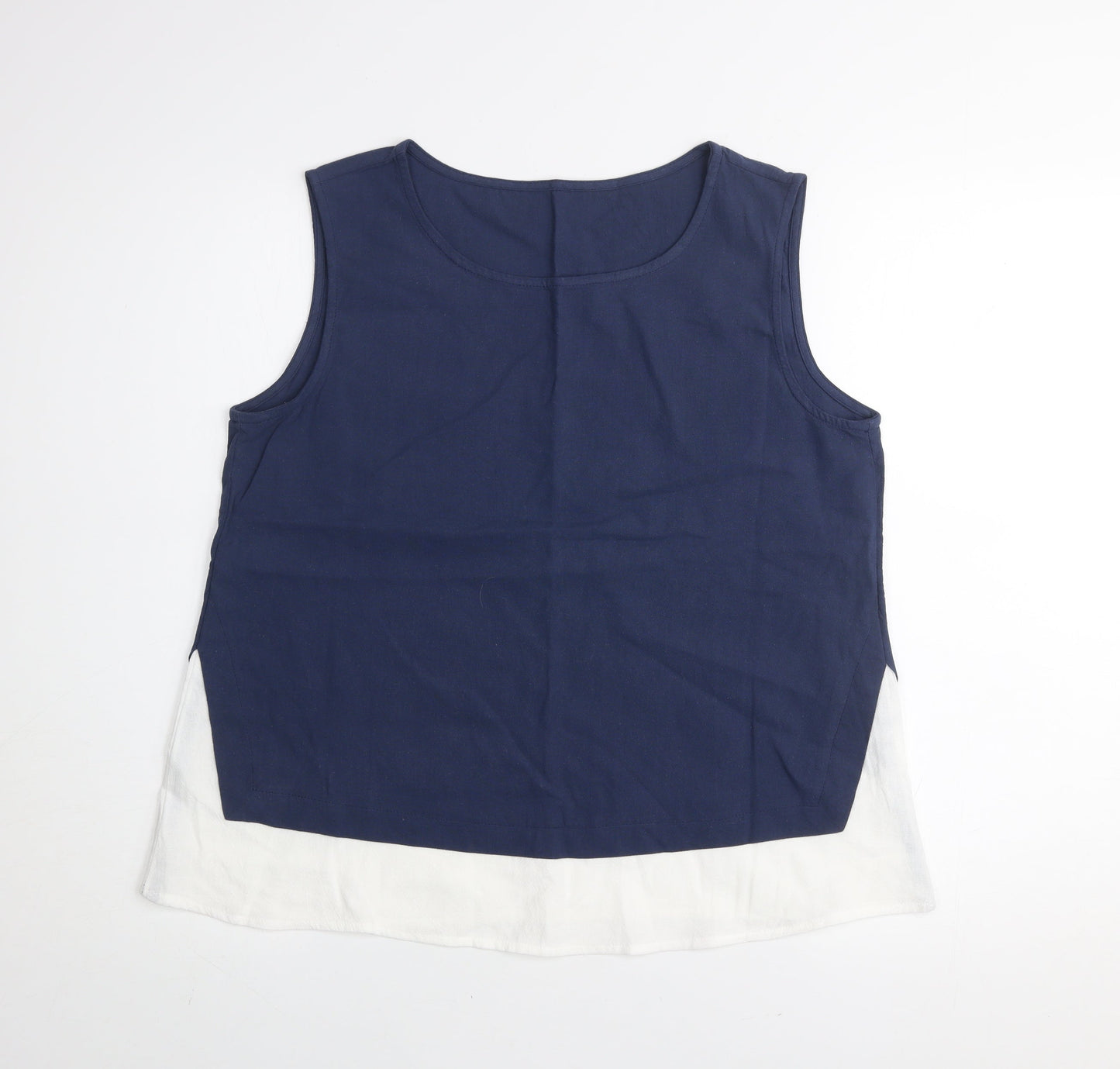 Emery Rose Women's Blue White Colourblock Cotton Sleeveless Tank Top Size M