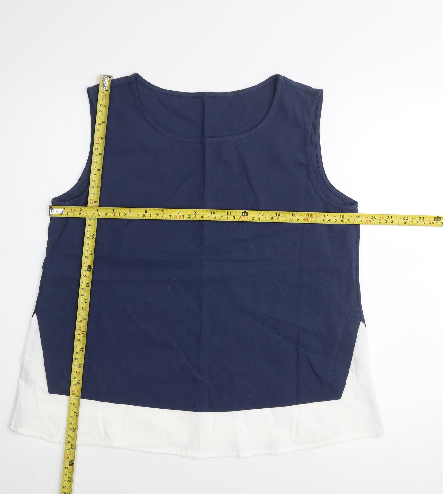 Emery Rose Women's Blue White Colourblock Cotton Sleeveless Tank Top Size M