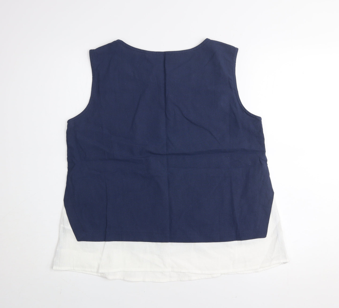 Emery Rose Women's Blue White Colourblock Cotton Sleeveless Tank Top Size M