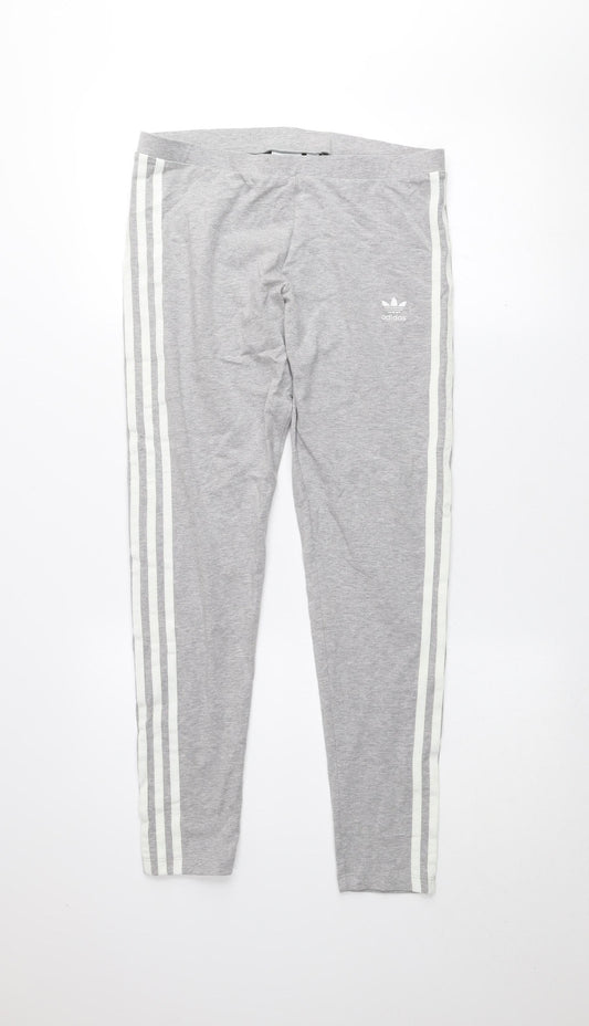 Adidas Women's Grey Cotton Stretch Side Stripe Leggings Size 16