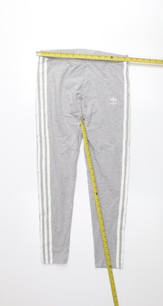Adidas Women's Grey Cotton Stretch Side Stripe Leggings Size 16