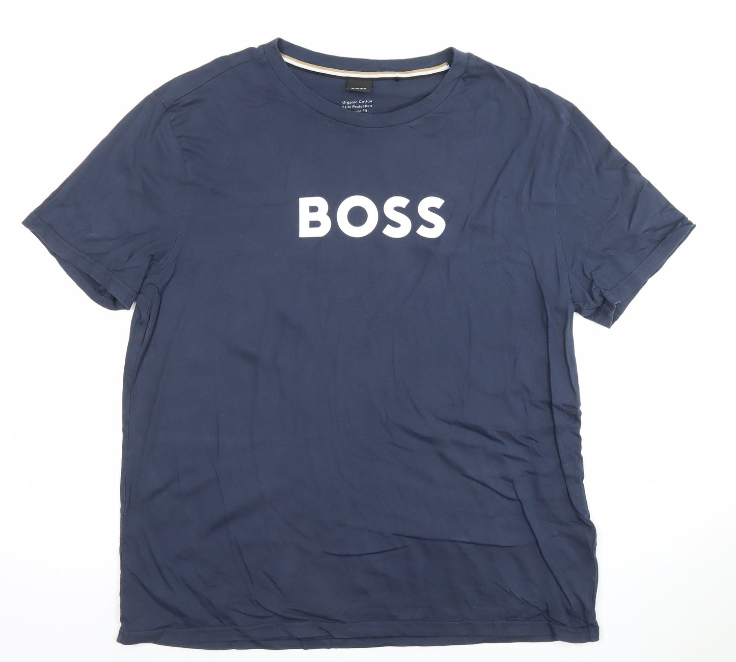 Hugo Boss Men's Blue Organic Cotton Regular Fit Logo T-Shirt XL