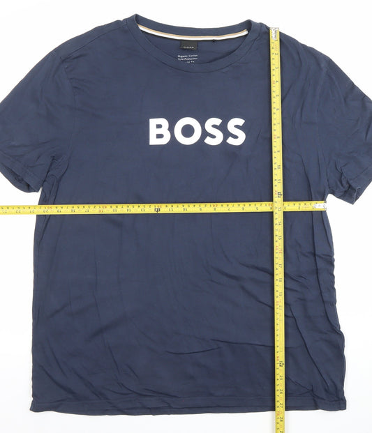 Hugo Boss Men's Blue Organic Cotton Regular Fit Logo T-Shirt XL