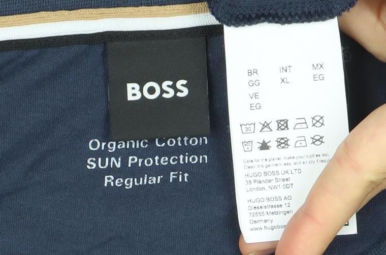 Hugo Boss Men's Blue Organic Cotton Regular Fit Logo T-Shirt XL