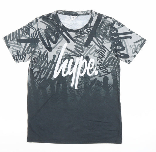 Hype Boys Black Graphic Logo T-Shirt 13 Years Short Sleeve Polyester