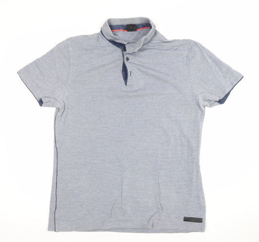 Hugo Boss Men’s Blue Striped Regular Fit Cotton Polo Shirt Size L