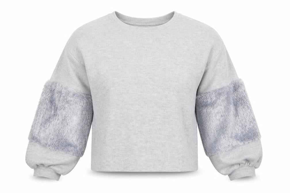 New Look Women Grey Faux Fur Sleeve Sweatshirt Size S