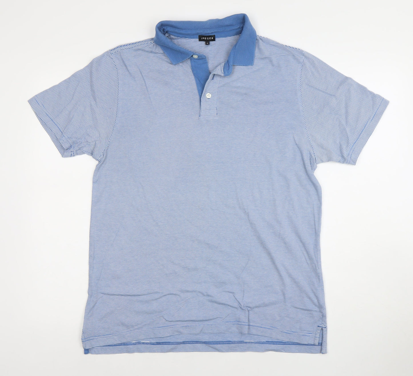 Jaeger Men's Blue Striped Cotton Polo Shirt Size M