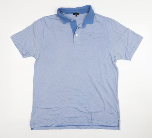 Jaeger Men's Blue Striped Cotton Polo Shirt Size M