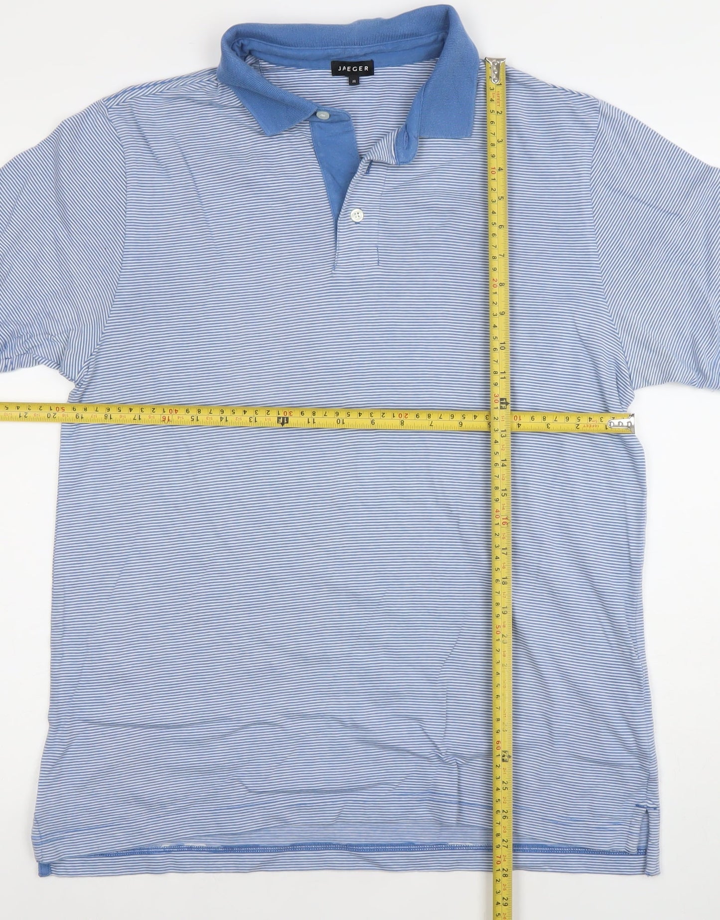 Jaeger Men's Blue Striped Cotton Polo Shirt Size M