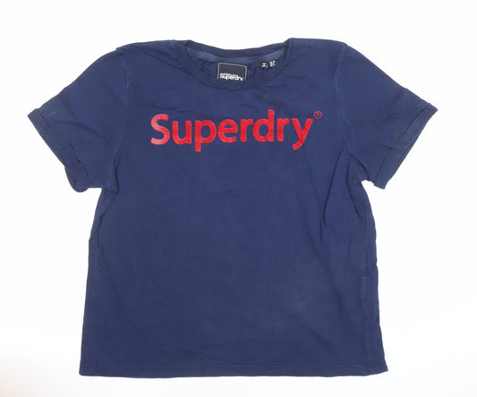 Superdry Womens Blue Embroidered Logo Cotton T-Shirt Size 10