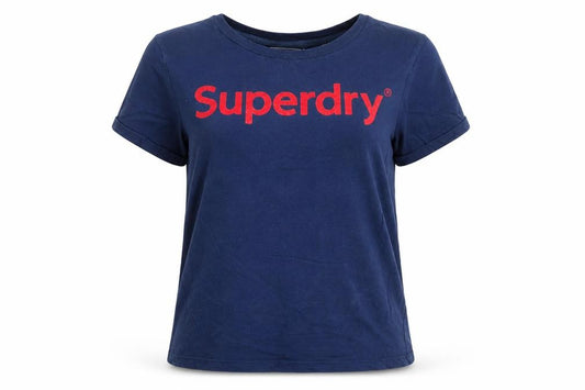 Womens UK Size 10 Superdry Blue 100% Cotton T-Shirt