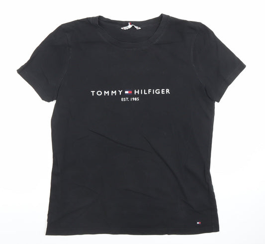 Tommy Hilfiger Men Black Small Logo Cotton Stretch T-Shirt