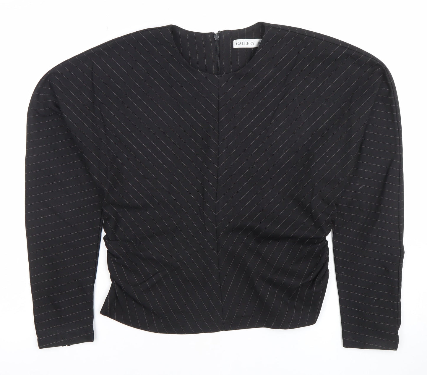 Gallery Womens Black Striped Long Sleeve Crew Neck Blouse UK 10