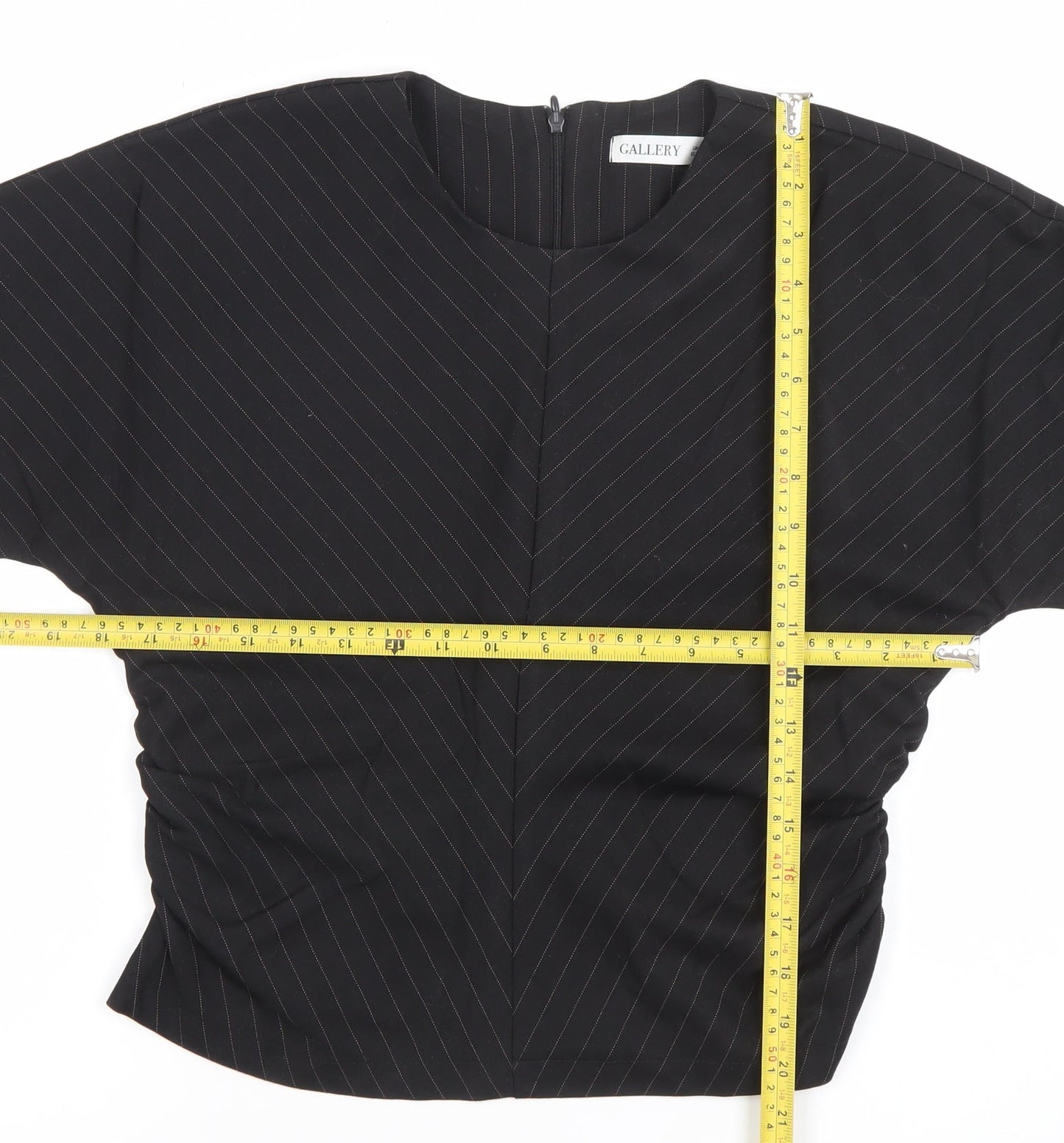 Gallery Womens Black Striped Long Sleeve Crew Neck Blouse UK 10
