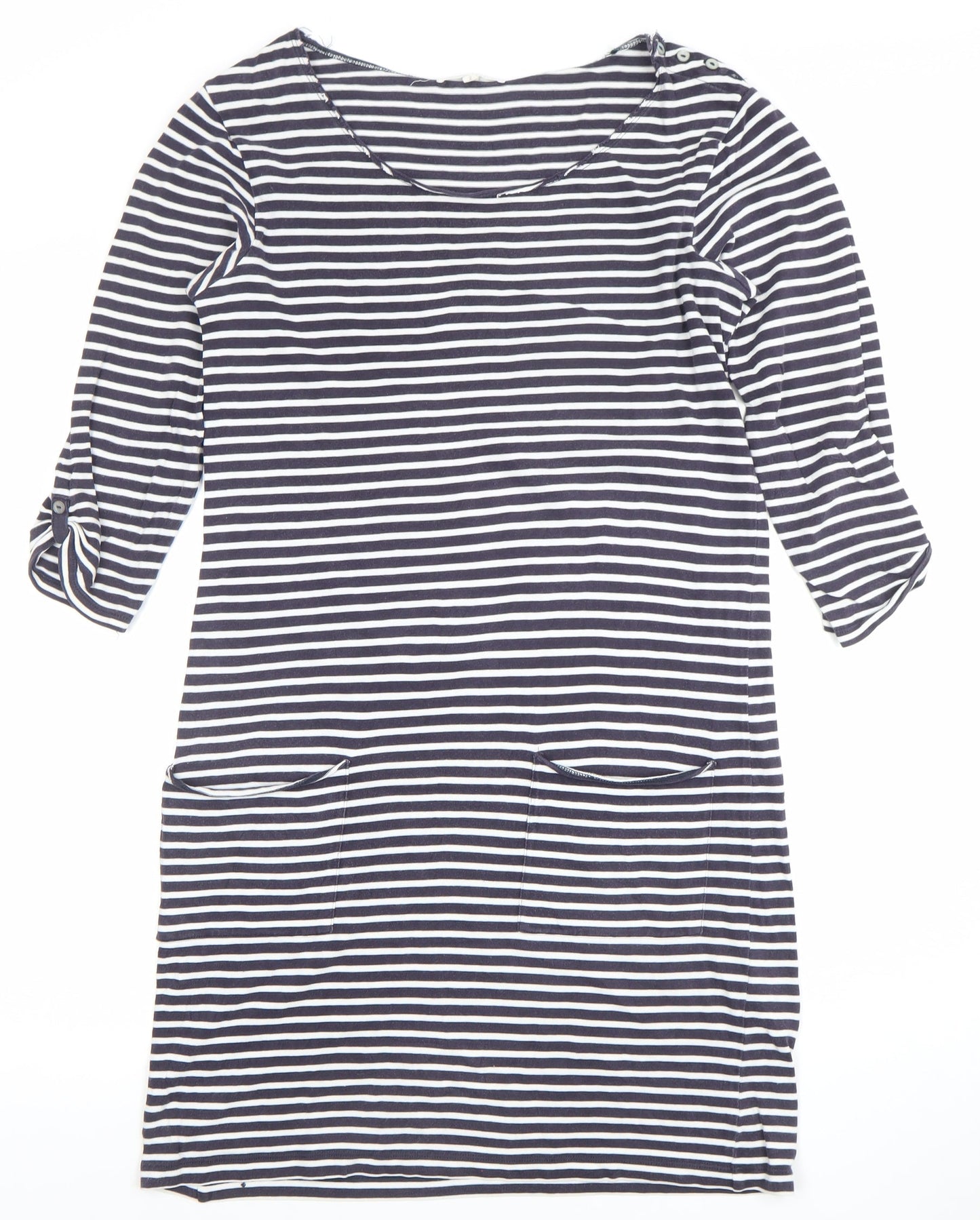 White Stuff Women Blue Striped Shift Dress Size 8 3/4 Sleeve