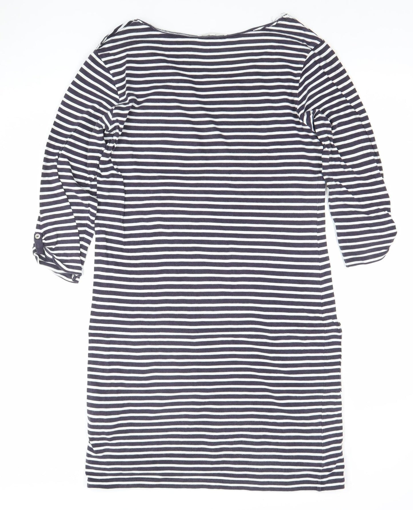 White Stuff Women Blue Striped Shift Dress Size 8 3/4 Sleeve