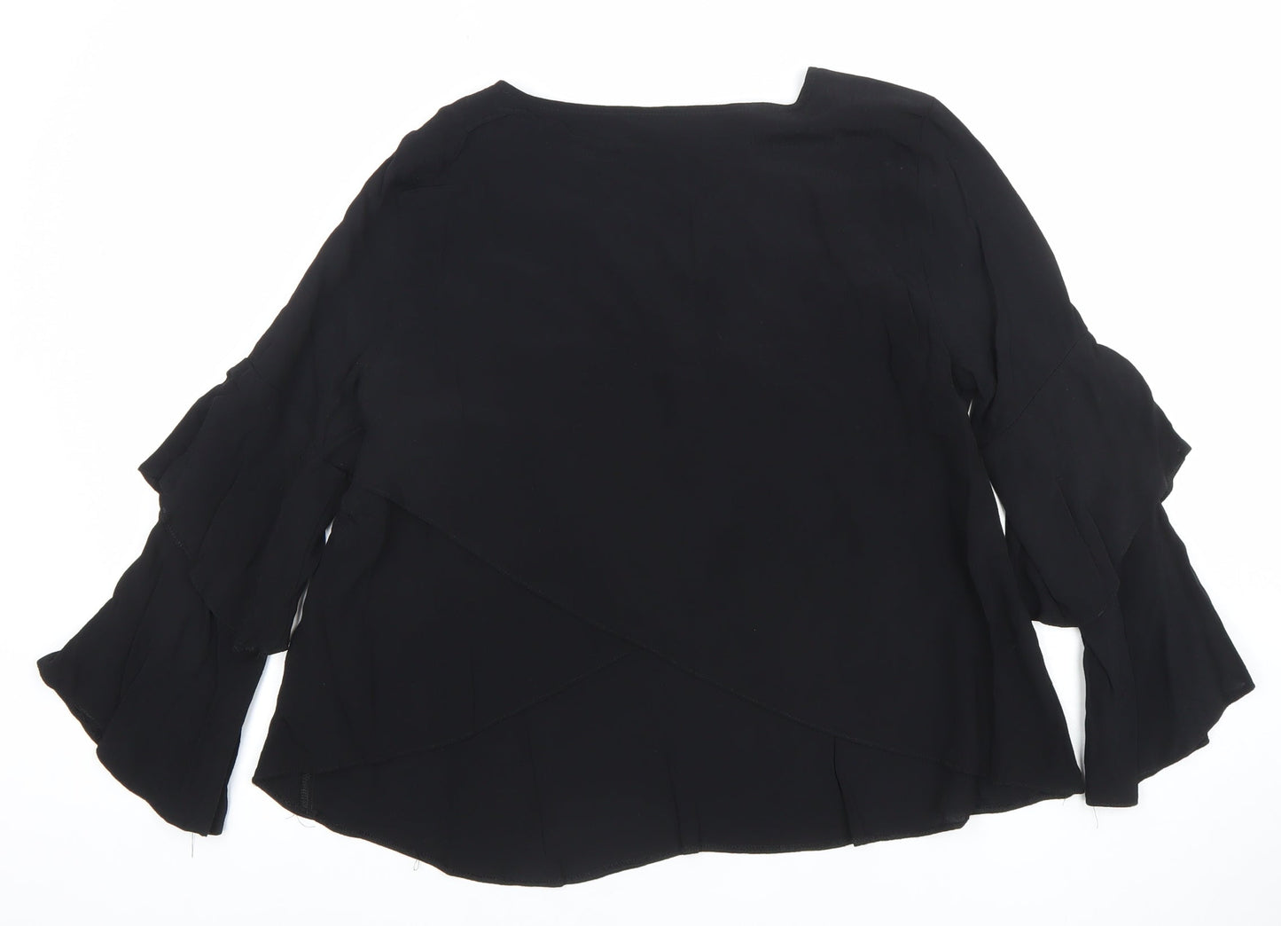 Topshop Womens Black Viscose Tunic Blouse Size 10 Flared Sleeve