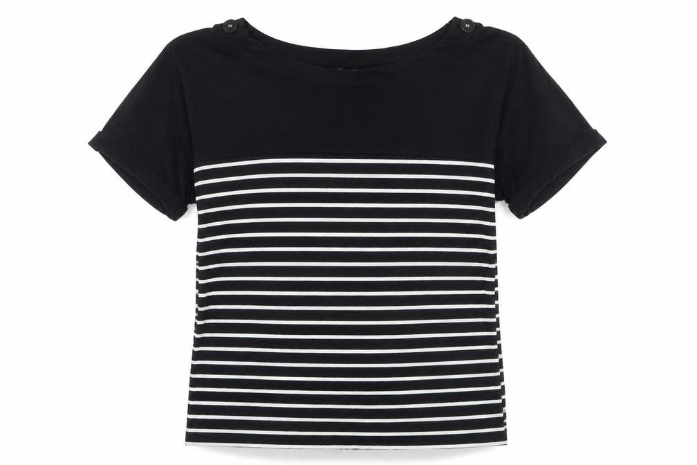 Marks and Spencer Women’s Black Striped Short Sleeve T-Shirt UK 14