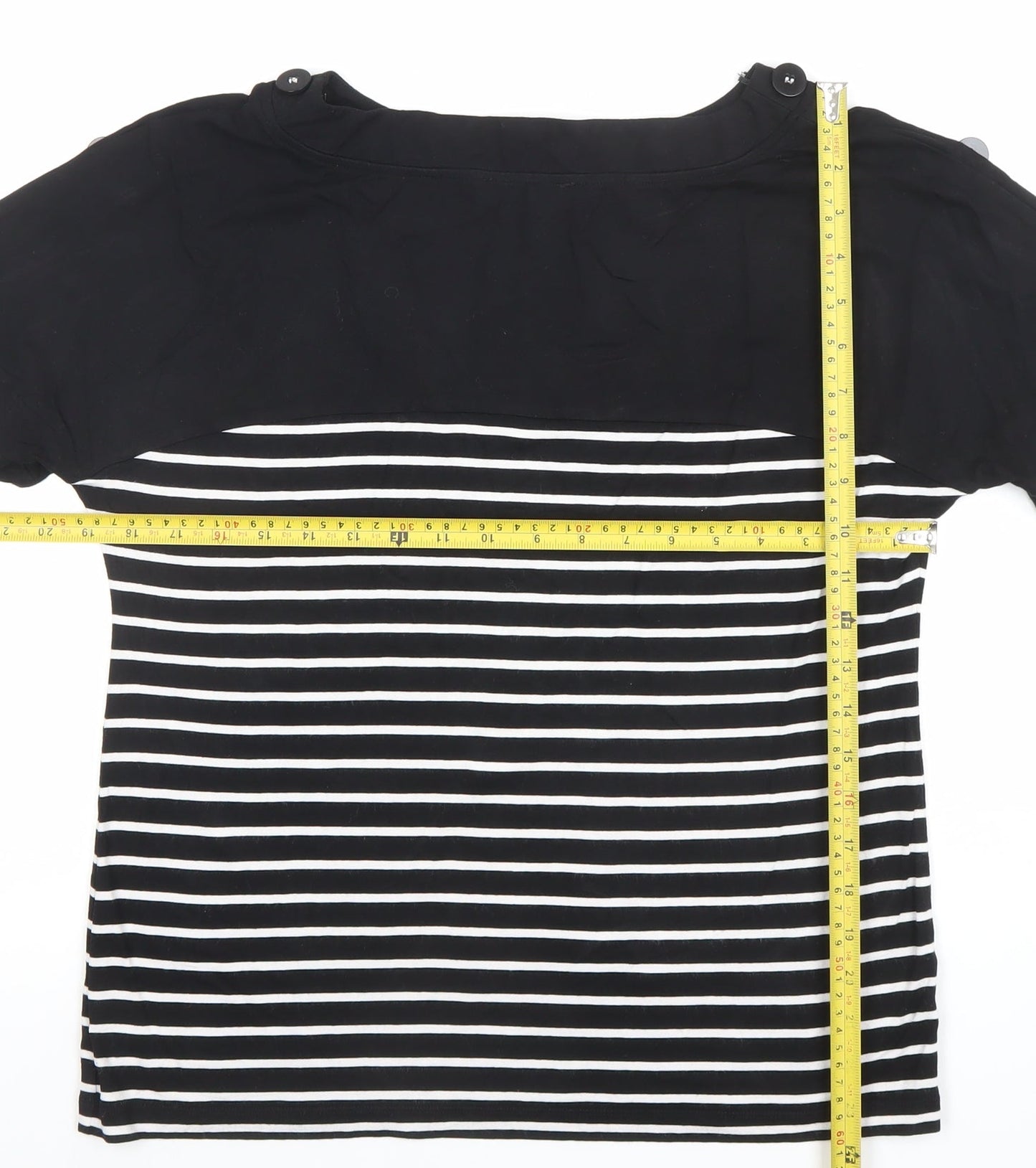 Marks and Spencer Women’s Black Striped Short Sleeve T-Shirt UK 14