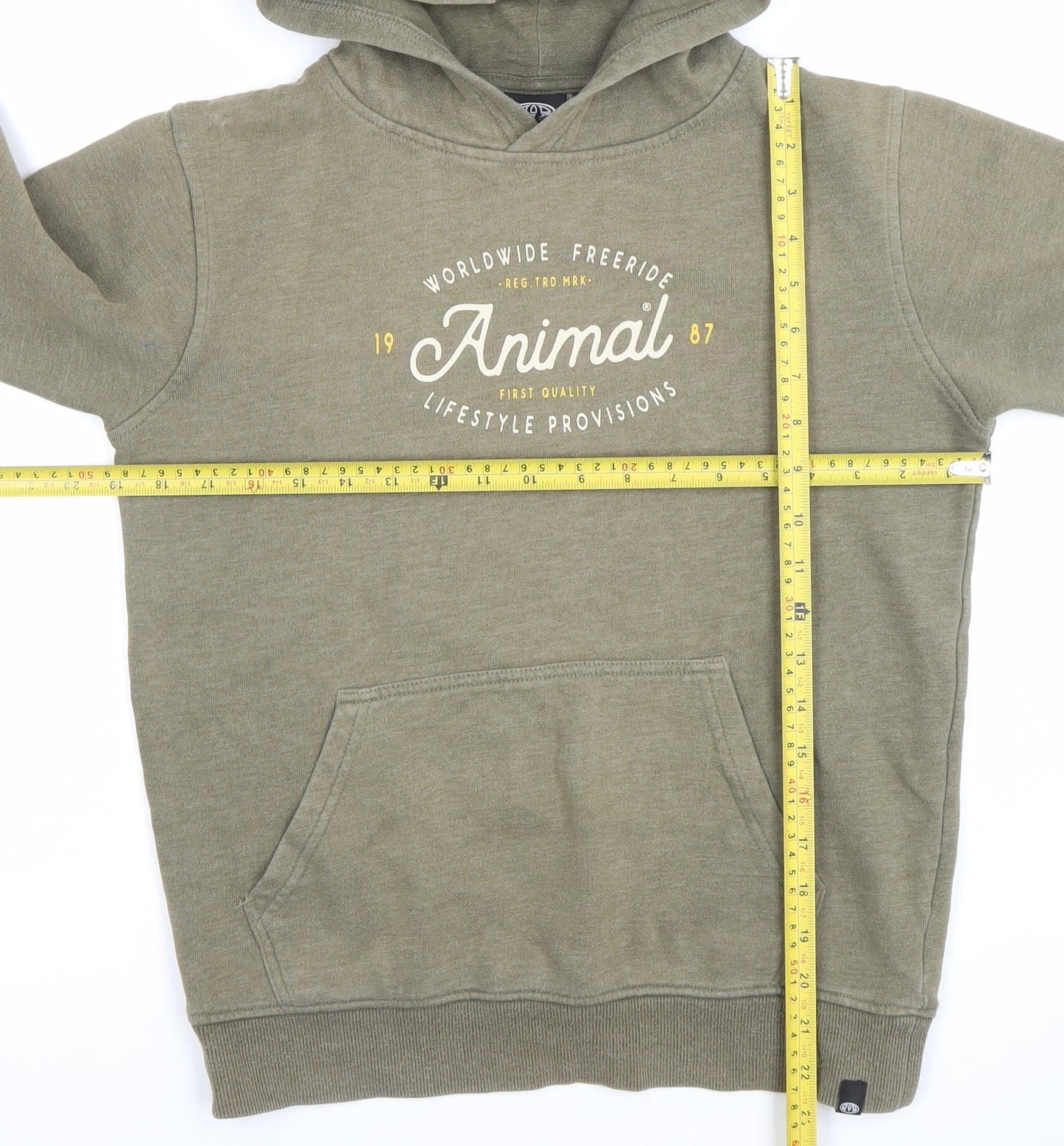 Animal Boys Khaki Pullover Hoodie 11-12 Years Cotton Blend Kangaroo Pocket