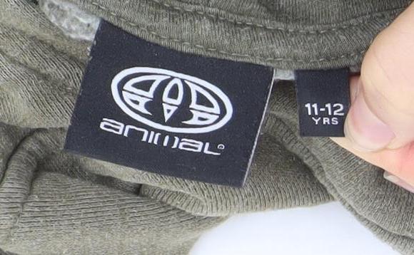 Animal Boys Khaki Pullover Hoodie 11-12 Years Cotton Blend Kangaroo Pocket