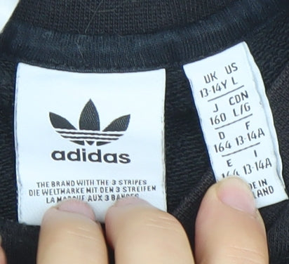 Adidas Boys Black 13-14 Years Crew Neck Pullover Sweatshirt