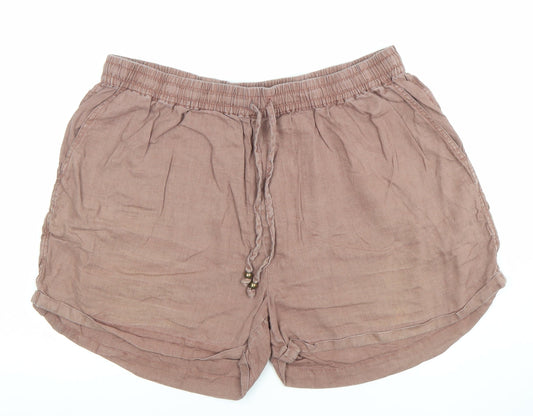 FatFace Women's Brown Linen Drawstring Shorts Size 16