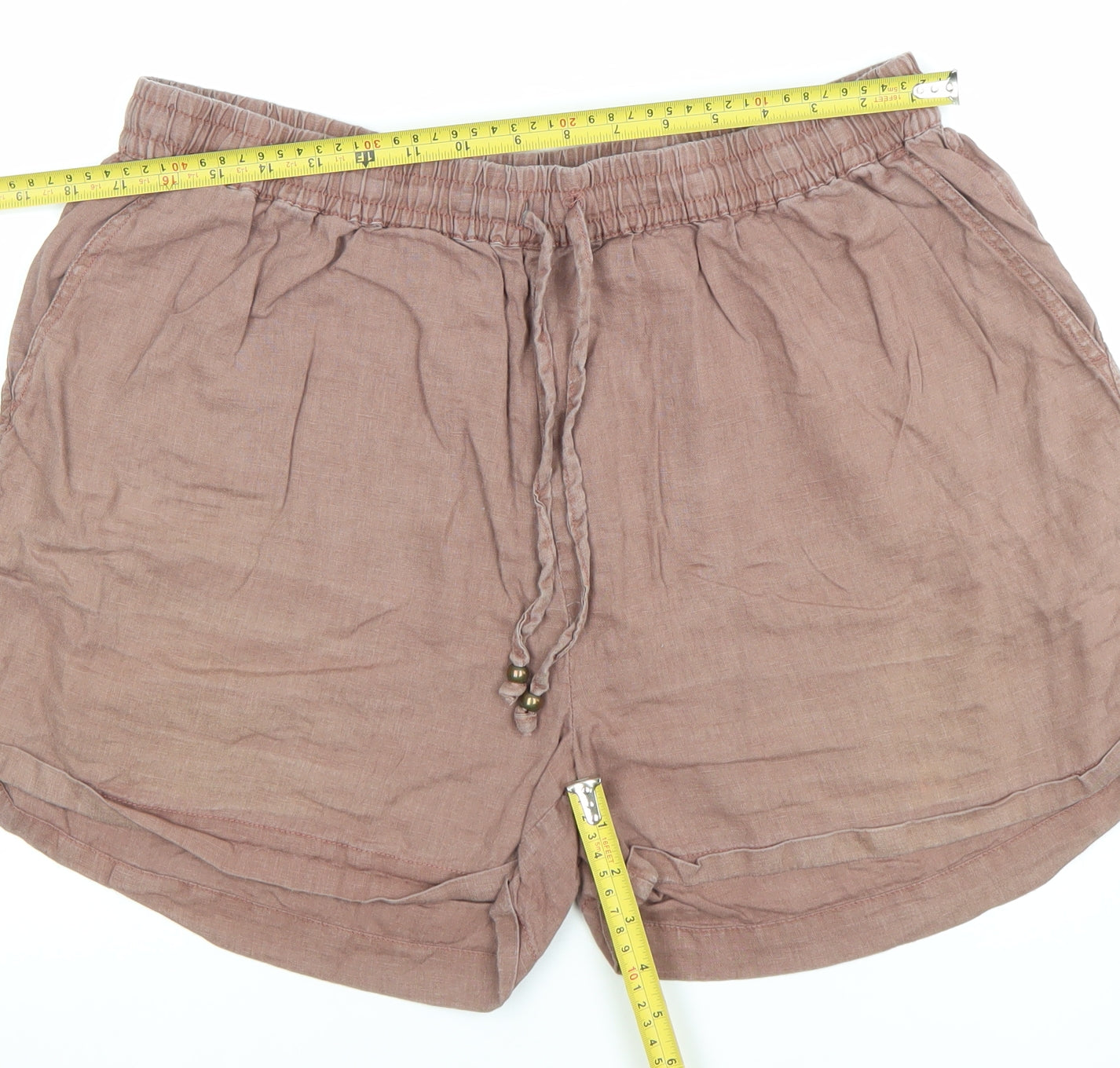 FatFace Women's Brown Linen Drawstring Shorts Size 16