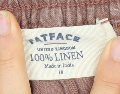 FatFace Women's Brown Linen Drawstring Shorts Size 16