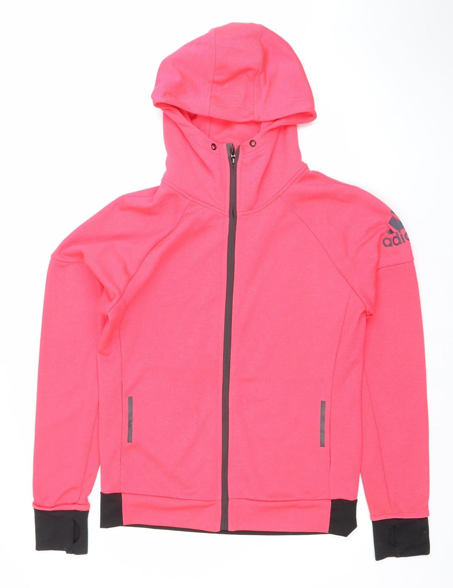 Adidas Women Pink Full Zip Hoodie Size M Polyester Hooded Sweatshirt