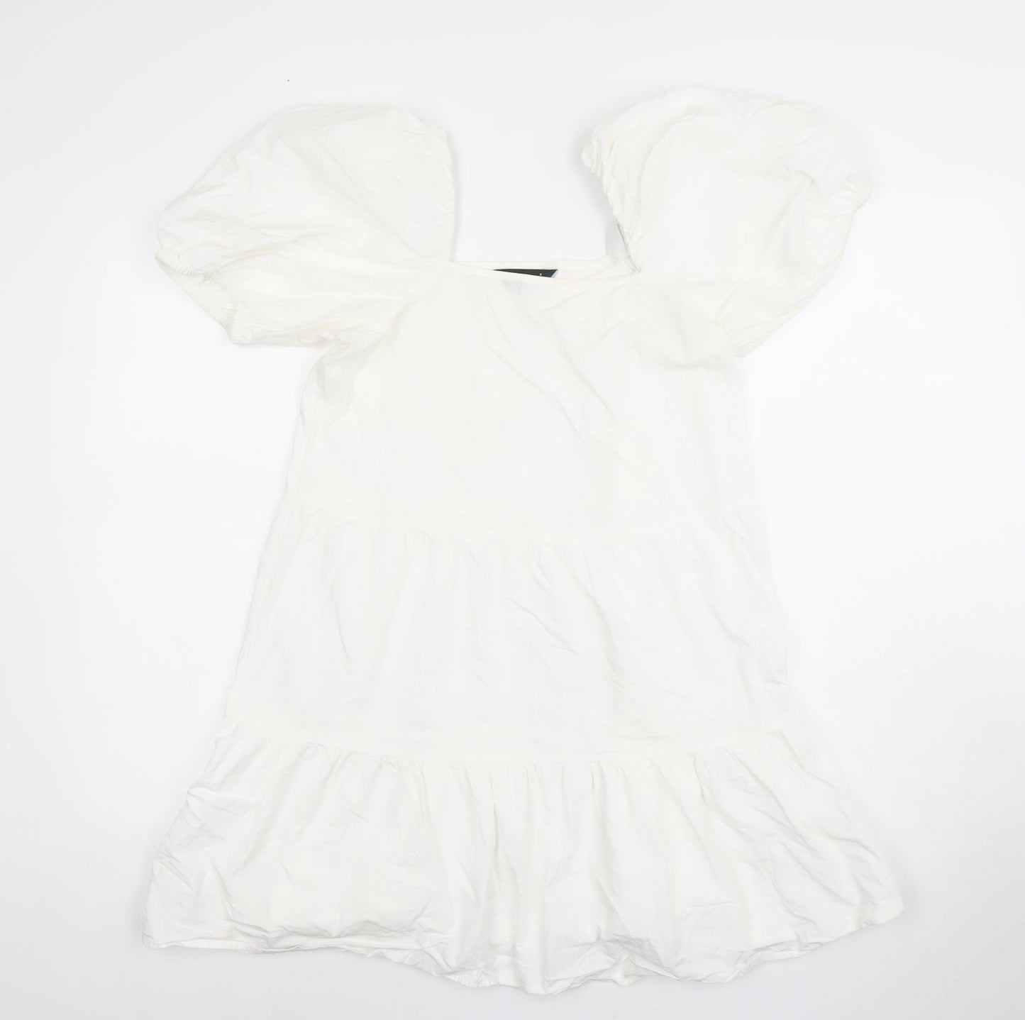 Love That Look Women’s White Puff Sleeve Cotton Short A-Line Dress Size 6