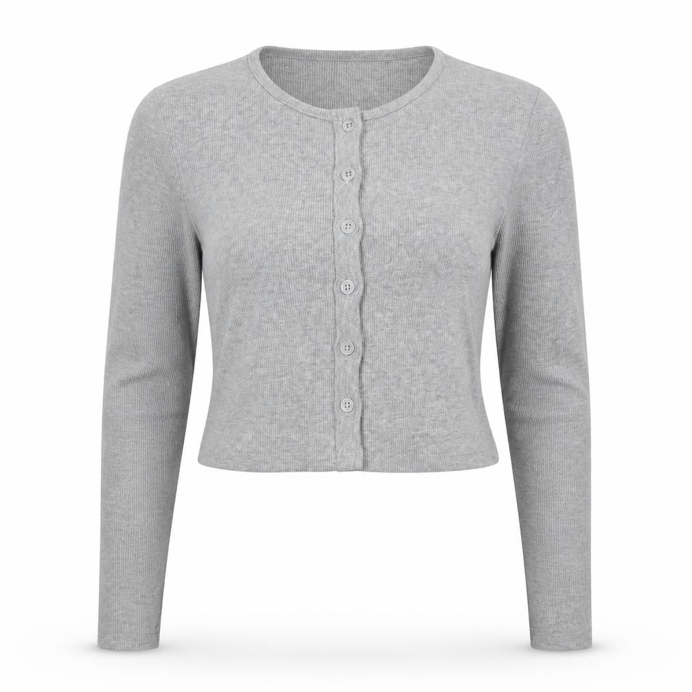 Zara Womens Grey Cropped Button-Up Long Sleeve Top Size S