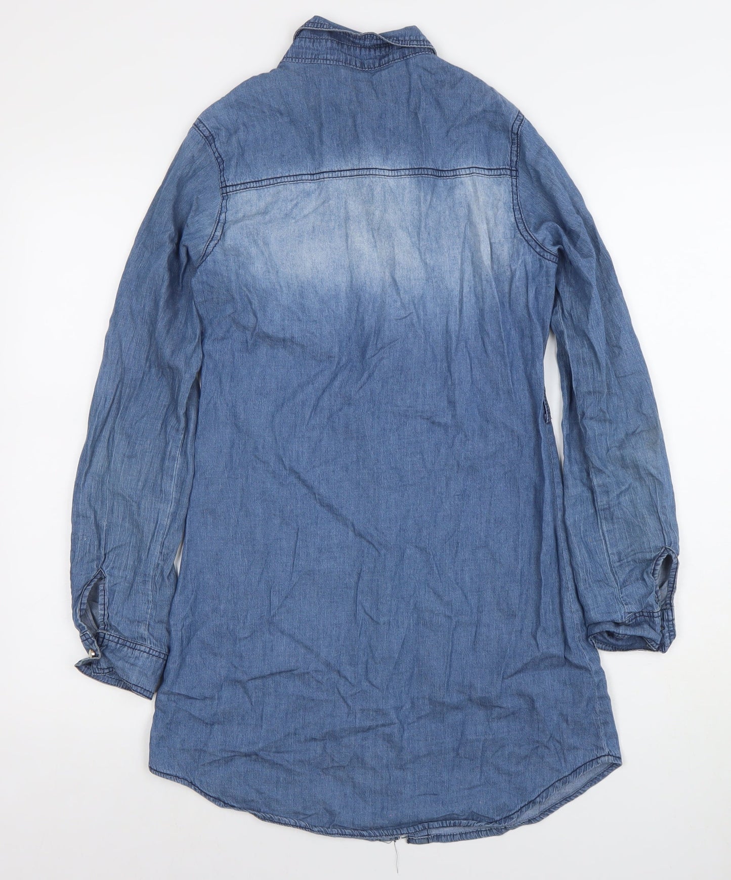 Girl Vivi Women's Blue Denim Shirt Dress S Long Sleeve Casual