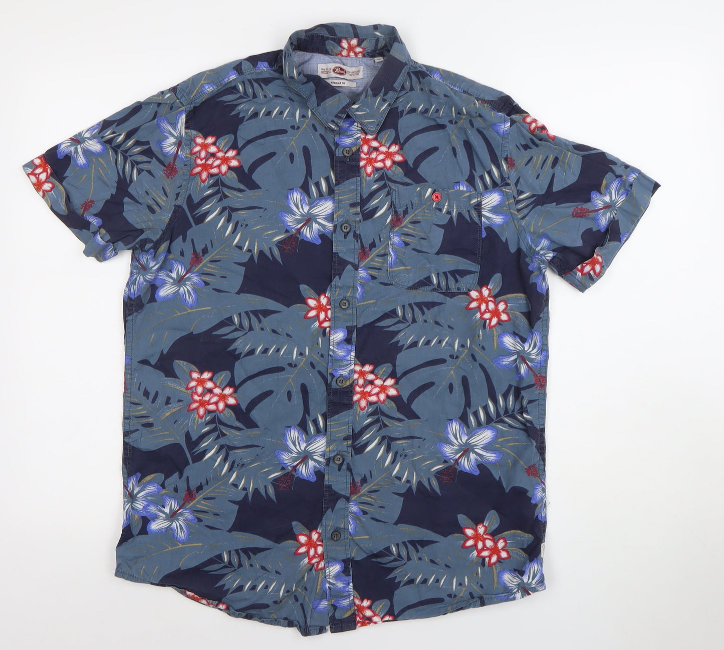 Petrol Industries Men's Blue Floral Hawaiian Regular Fit Shirt M