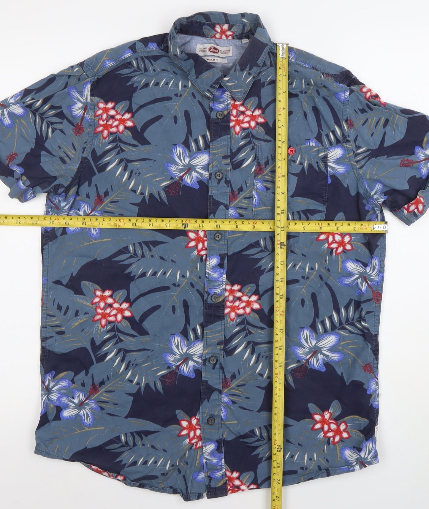 Petrol Industries Men's Blue Floral Hawaiian Regular Fit Shirt M