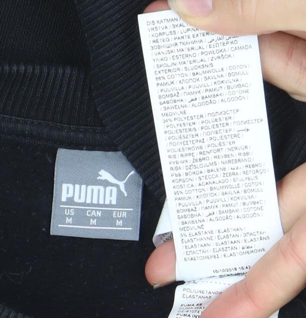 Puma Men’s Black Medium Pullover Sweatshirt Crew Neck Logo Fleece