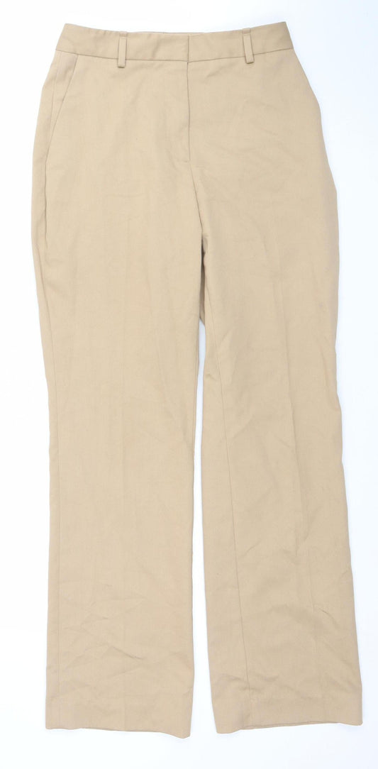 Zara Women Beige Chino Trousers S Mid Rise Regular Fit Cotton Blend