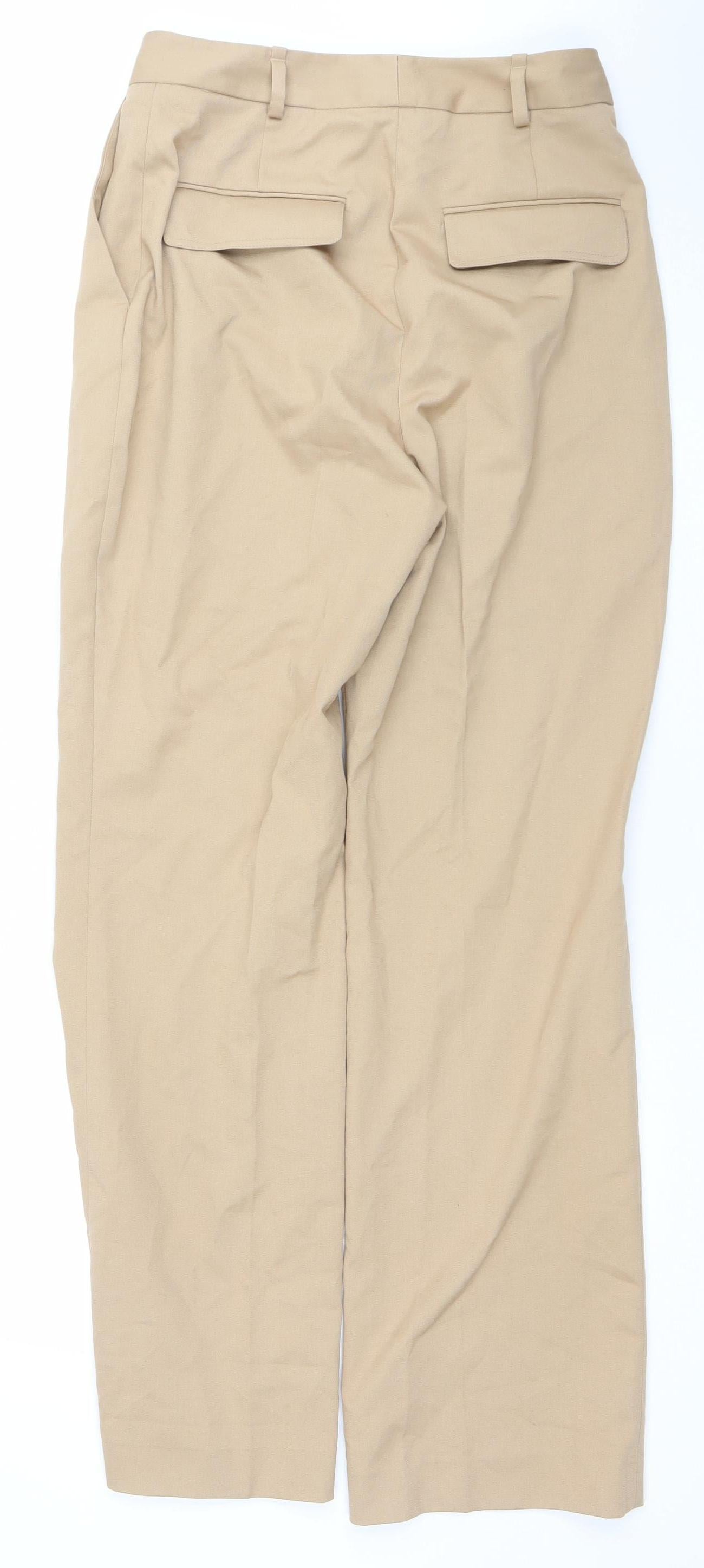 Zara Women Beige Chino Trousers S Mid Rise Regular Fit Cotton Blend