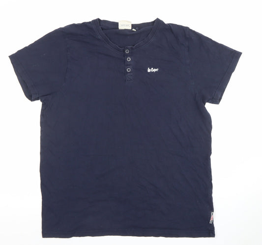 Lee Cooper Men's Blue Henley Short Sleeve Cotton T-Shirt Size L