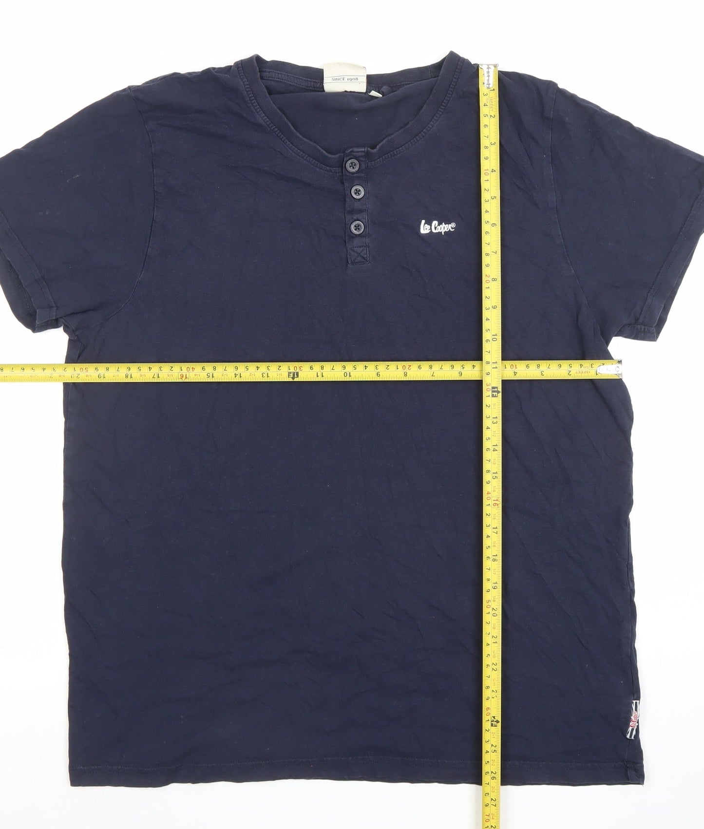 Lee Cooper Men's Blue Henley Short Sleeve Cotton T-Shirt Size L