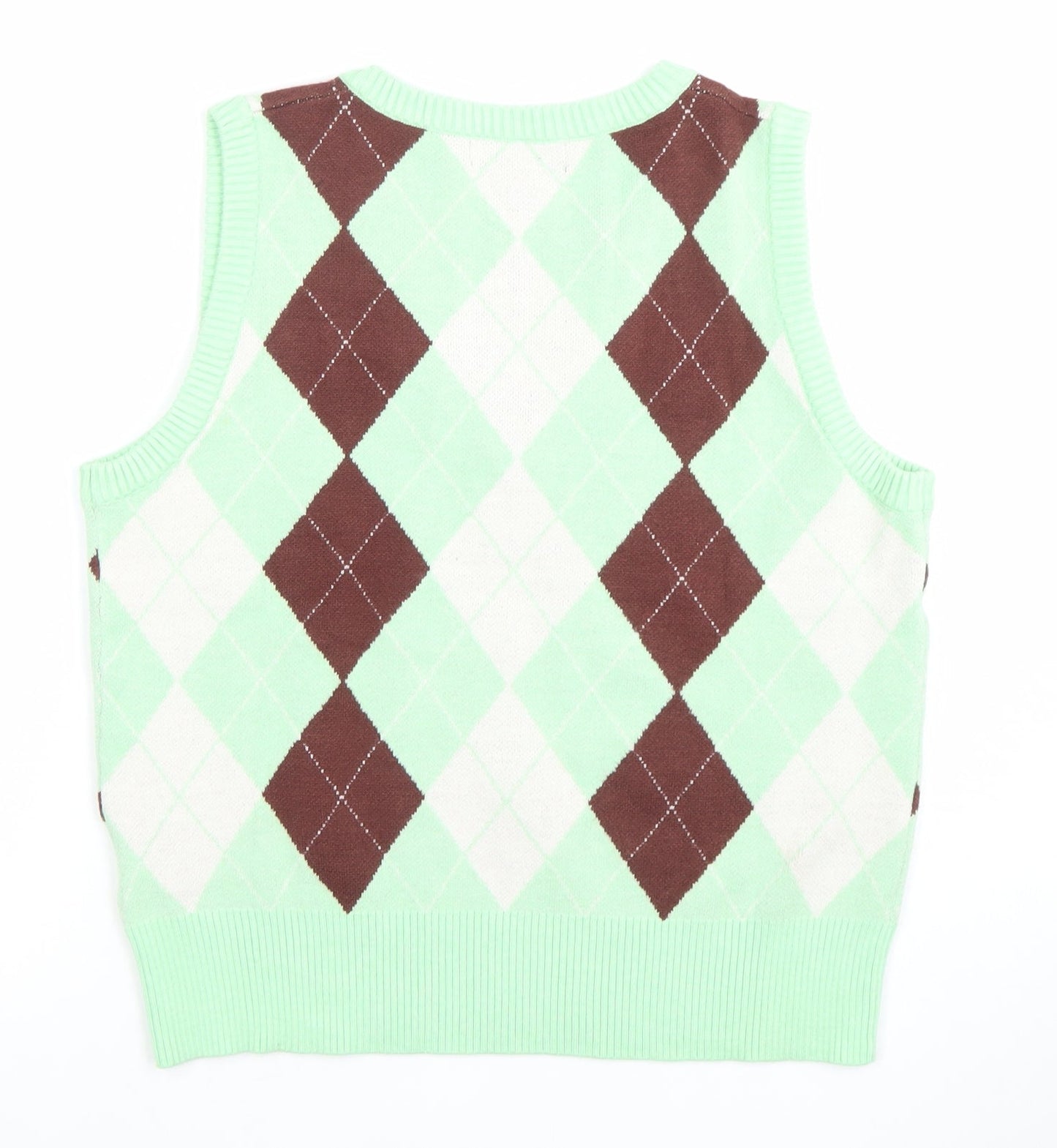 Motel Women's Green Argyle Knit Sleeveless V-Neck Vest XS