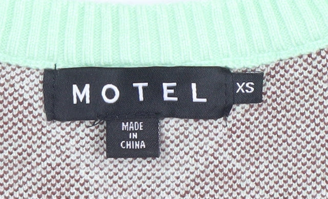 Motel Women's Green Argyle Knit Sleeveless V-Neck Vest XS