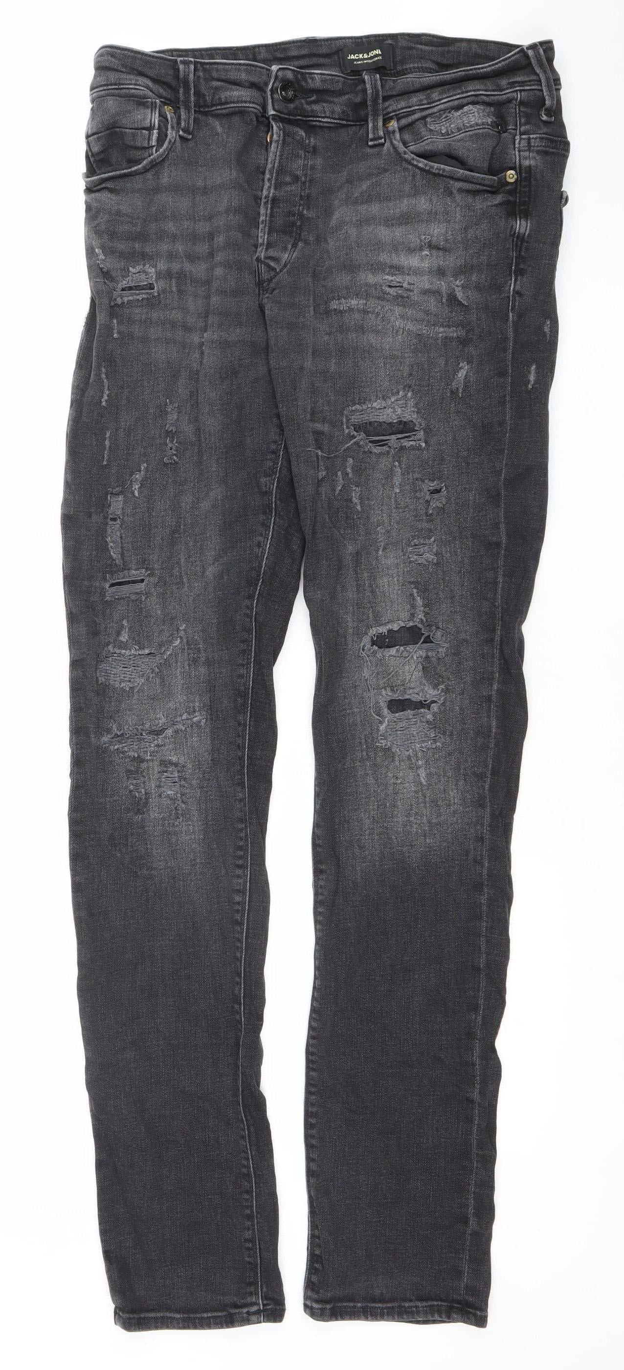 Jack & Jones Men's Black Slim Fit Distressed Denim Jeans 34x34