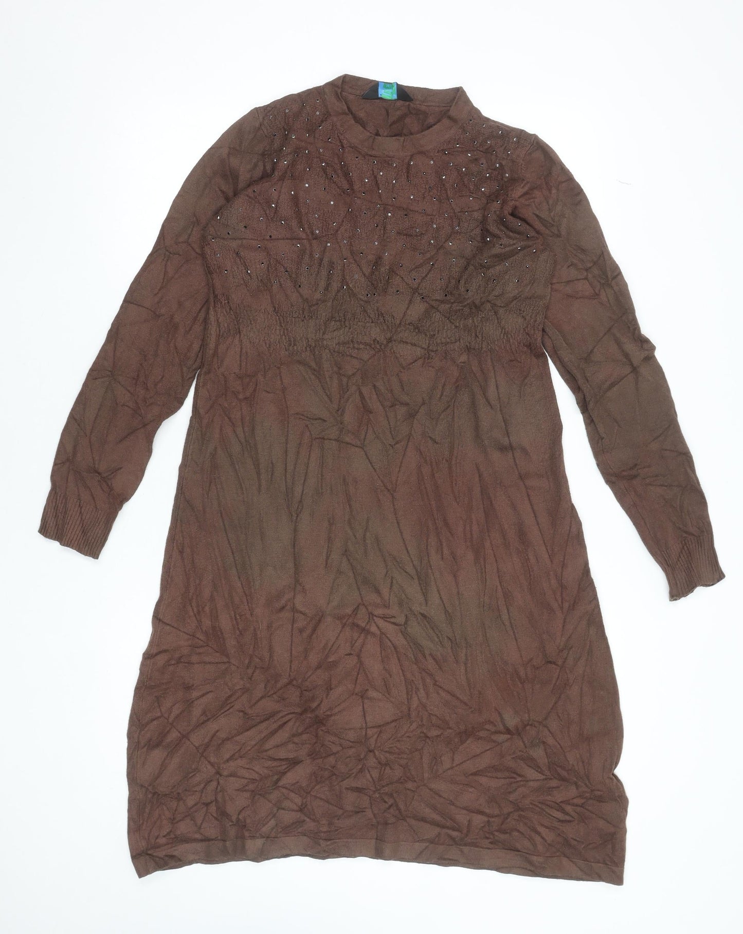 Blue Hills Women’s Brown Beaded Knit Jumper Dress Size M Long Sleeve