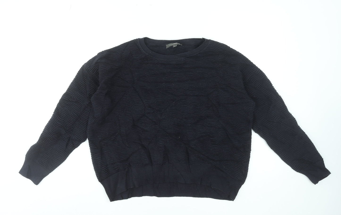 French Connection Women's Black Textured Cotton Pullover Sweatshirt Size S