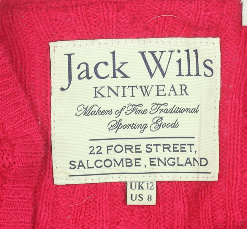 Jack Wills Women's Red Merino Wool Cable-Knit Jumper Size 12