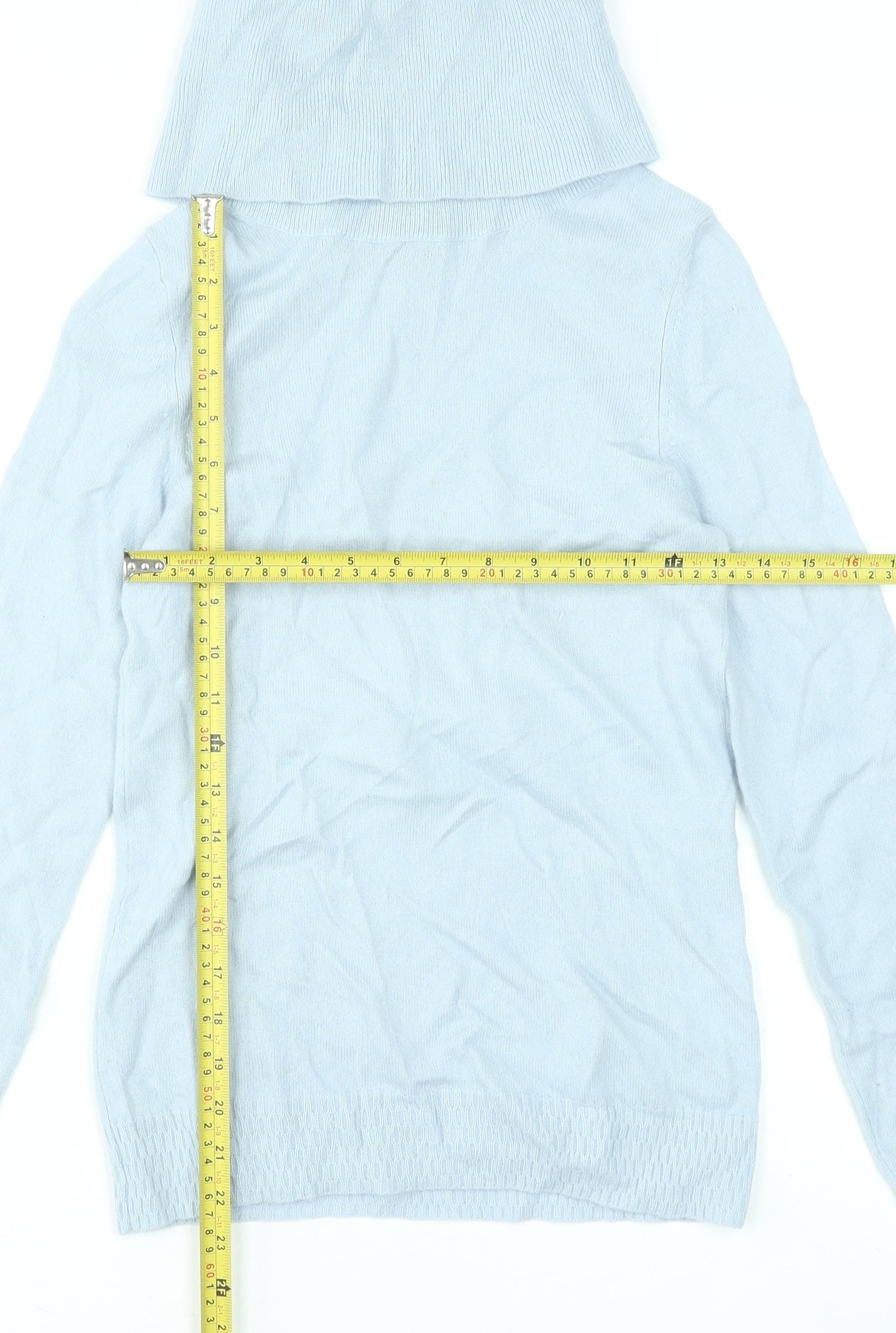 Jaeger Women’s Light Blue Wool Cashmere Roll Neck Jumper XS