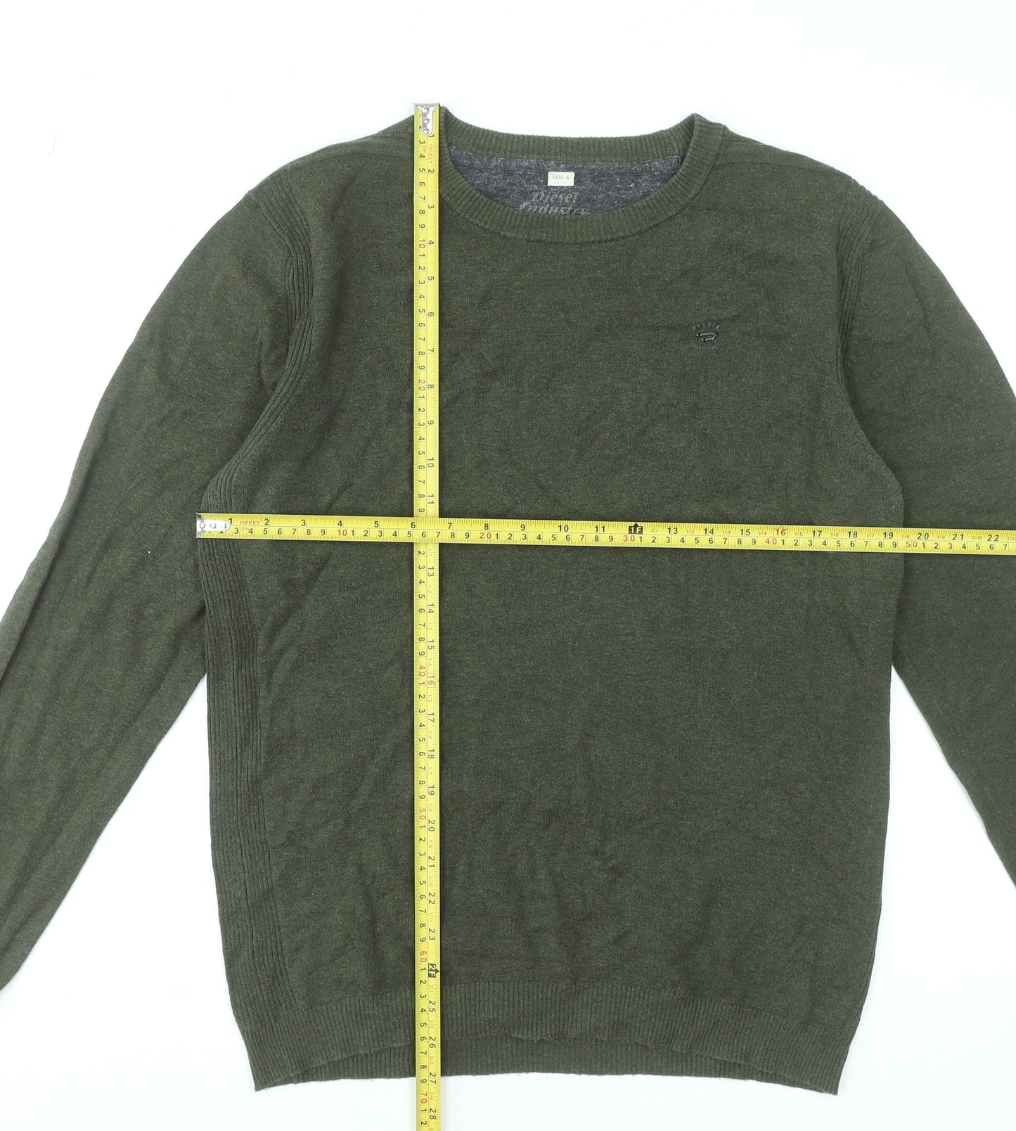 Diesel Men’s Green Cotton Knit Jumper Size S Crew Neck Pullover