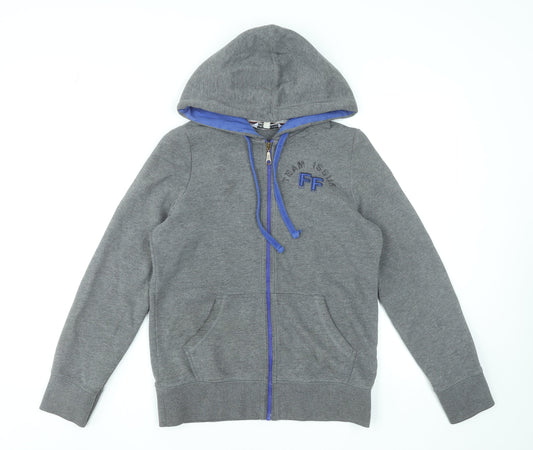 Fat Face Women Grey Full Zip Hoodie Size 12 Cotton Blend Casual